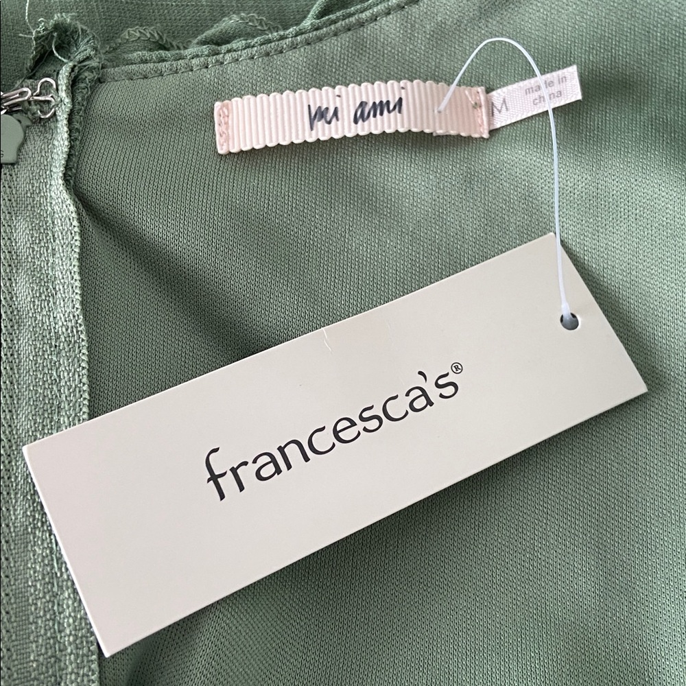 Francesca's Mi Ami green ruffle long-sleeve mini dress sage color Size Medium - Picture 8 of 16